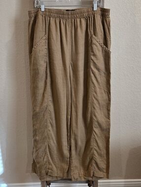 Tahari Relaxed Fit Linen Women's Kahki Pants - Size XL